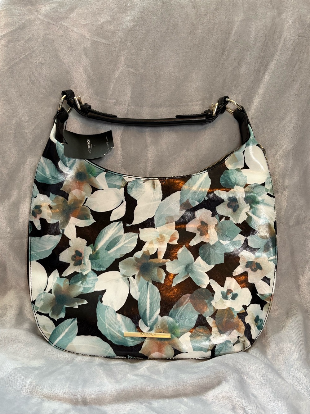 Jack French London Leather Floral Hobo Shoulder Bag - NWT